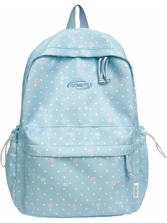Cute Aesthetic Backpack Y2K Simple Heart Star Print Kawaii Backpacks Travel Laptop Rucksack Backpack for Women (Pink)