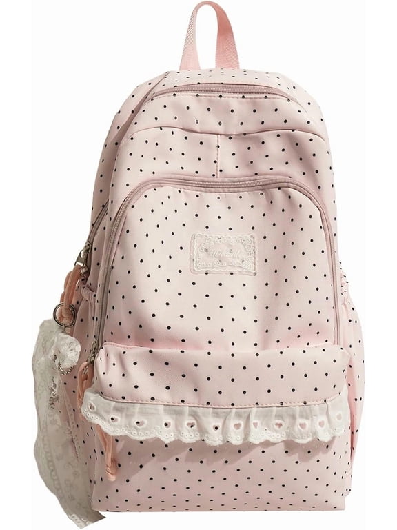 Cute Kawaii Polka Dot Backpacks for Women Y2K Lace Coquette Backpack