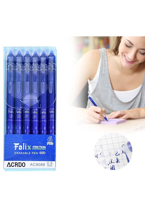 Erasable Gel Pens Retractable Erasable Pens Blue Ink Gel Pens for Journaling and Note Taking Smooth Writing Plastic 0.5mm 6PCS