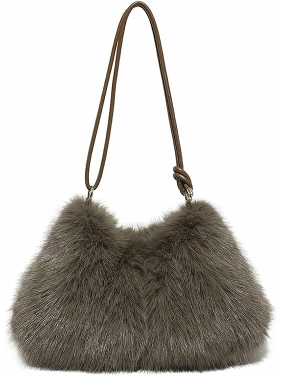 Fluffy Tote Bag Winter Faux Fur Purses for Women Fuzzy Shoulder Handbag Furry Handbag Plush Bags