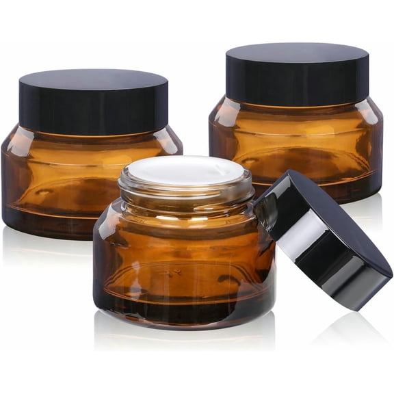 PTSPLLMY Glass Cosmetic Jars with Lids, 3 Pack Small Glass Jars, 30 ml Empty Makeup Containers for Sample, Cream, Lotion (1 oz, Green)