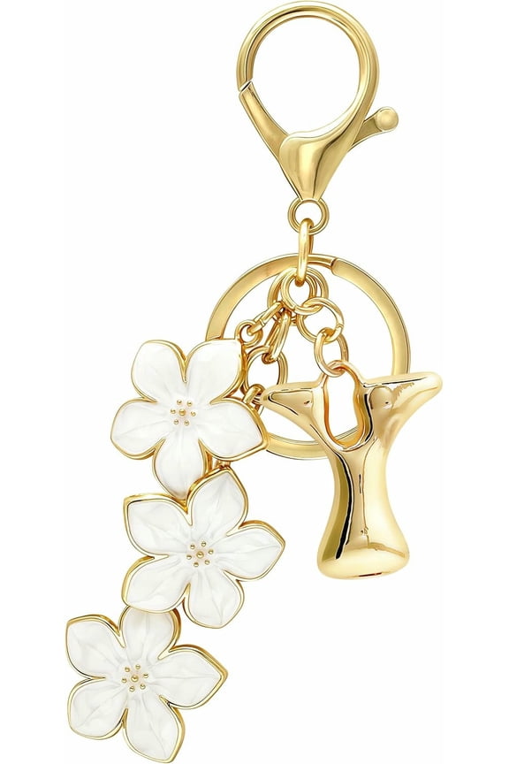 Gold Bubble Letter Keychain, Initial Bag Charms for Handbags, Cute Flower Purse Accessories for Women, Monogram Gift