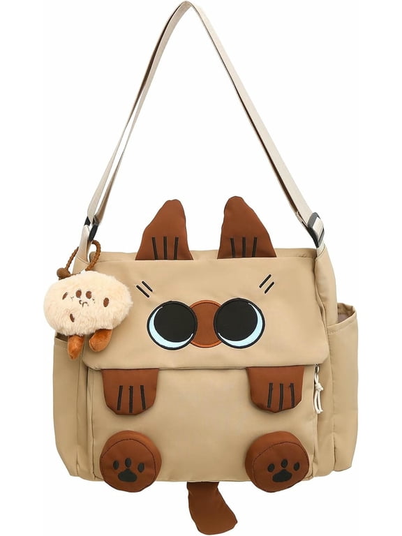 Kawaii Messenger Bag for Women Nylon Crossbody Bags Y2K Aesthetic Purse with Cute Accessory Pendant