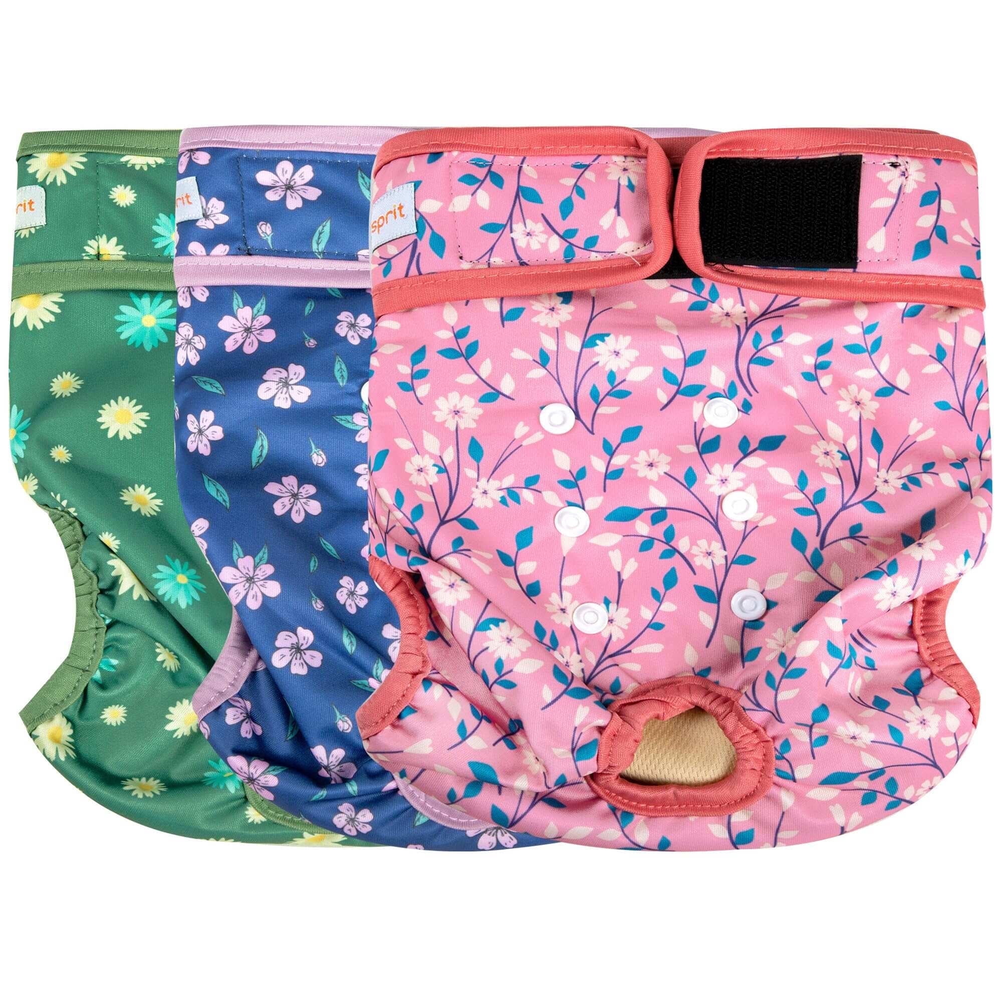 PTSPLLMY Langsprit Washable Female Dog Diapers (3 Pack) - No Leak Reusable Diapers for Doggy Female in Period - Highly Absorbent Dog Heat Panties with Adjustable Snaps