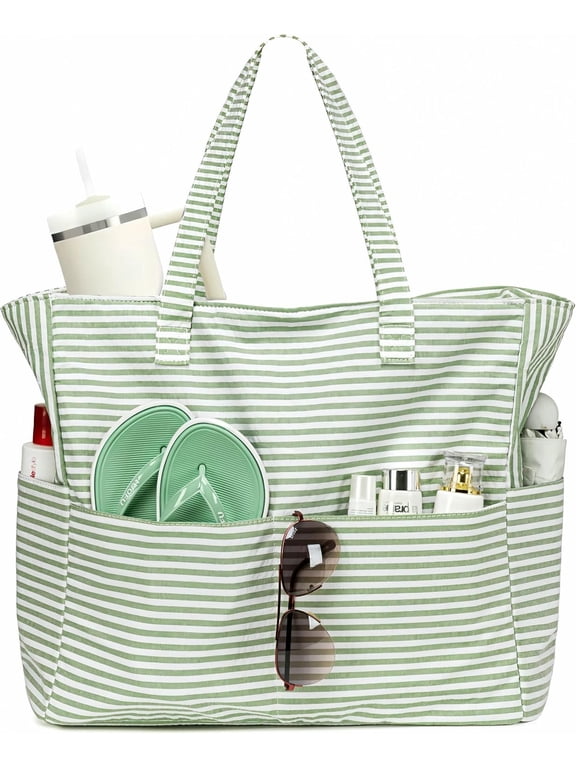 Large Beach Bag for Women, Waterproof Sandproof Tote Bag with Zipper | 36L Pool and Swim bag with Zipper, Wet/Dry pocket and 7 Pockets for Beach Days, Cruises, Vacations and Family travel