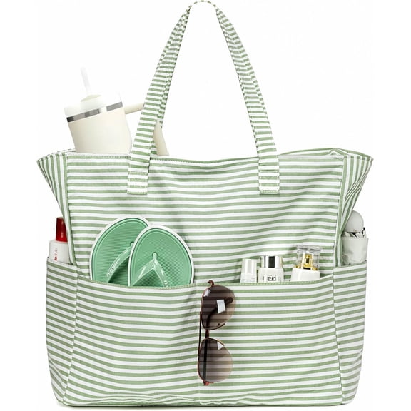 PTSPLLMY Large Beach Bag for Women, Waterproof Sandproof Tote Bag with Zipper | 36L Pool and Swim bag with Zipper, Wet/Dry pocket and 7 Pockets for Beach Days, Cruises, Vacations and Family travel