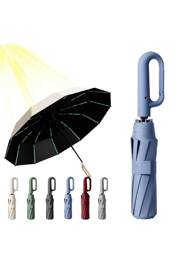 Ring Buckle Umbrella, Ring Buckle Umbrella Windproof, Reflective Safety Strip, 49In Compact Folding Durable Travel Reverse (Black)