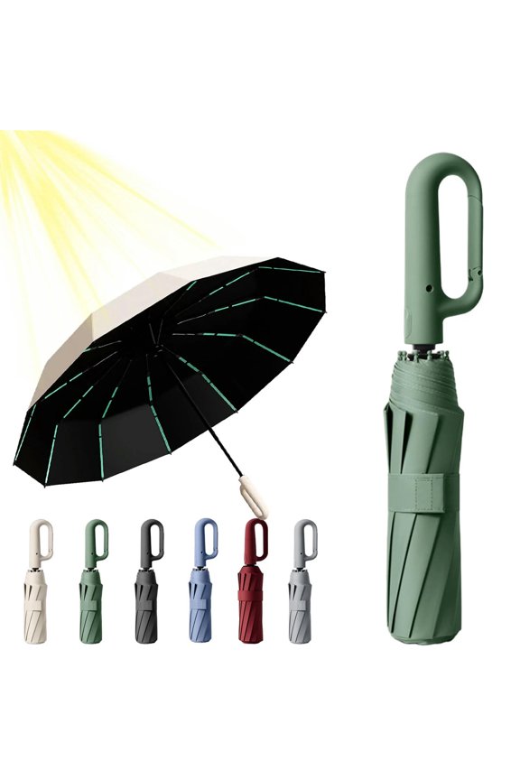 Ring Buckle Umbrella, Ring Buckle Umbrella Windproof, Reflective Safety Strip, 49In Compact Folding Durable Travel Reverse (Black)