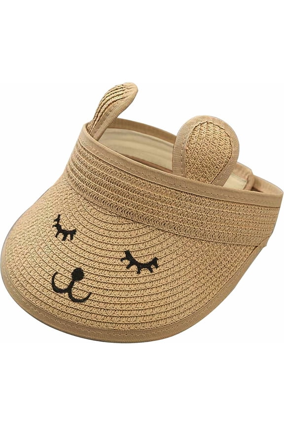 Straw Visor Roll-Up Beach Sun Hat for Toddler Kids 1-4 Yrs, Adjustable