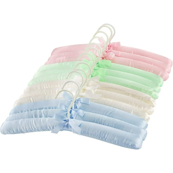 PTSPLLMY Tosnail 12 Pack Satin Padded Hangers Foam Padded Hangers Dress Hangers - Pink, Blue, Green, Ivory