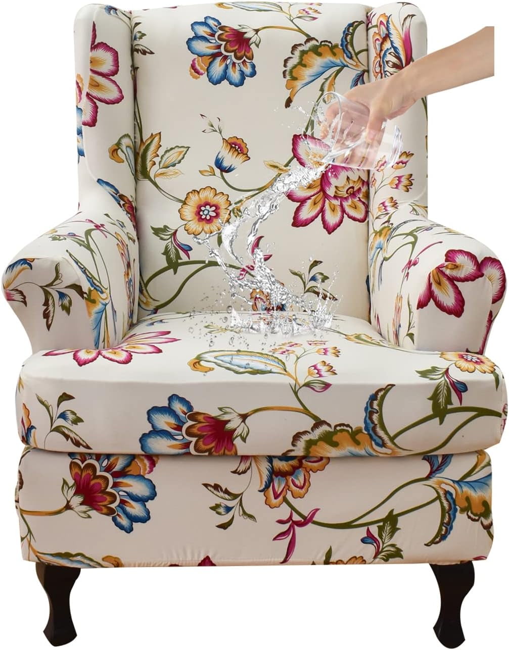 PTSPLLMY Waterproof Wingback Chair Slipcover 2-Piece Stretch Wing Chair Covers Printed Wingback Armchair Slipcover Soft Sofa Covers Furniture Protector Chair Covers for Living Room Armchair, B8