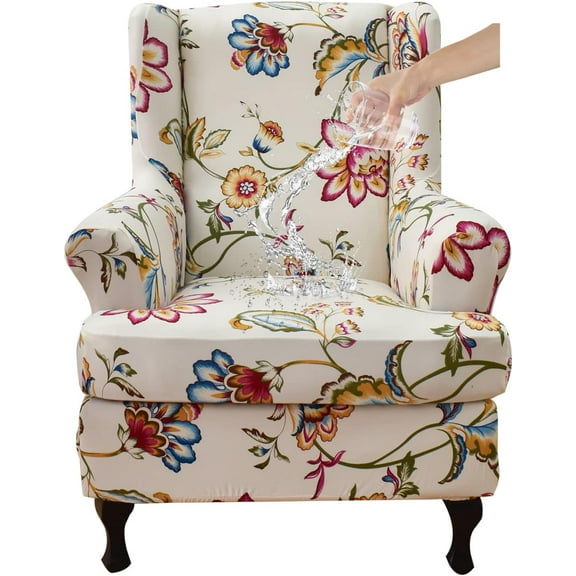 PTSPLLMY Waterproof Wingback Chair Slipcover 2-Piece Stretch Wing Chair Covers Printed Wingback Armchair Slipcover Soft Sofa Covers Furniture Protector Chair Covers for Living Room Armchair, B8