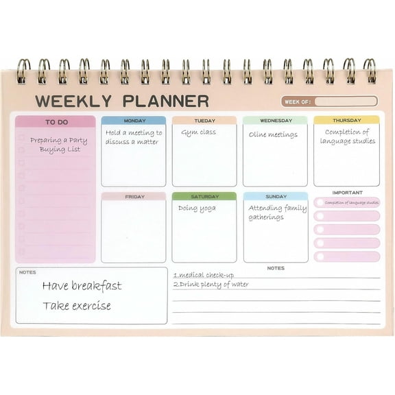 PTSPLLMY Weekly Planner Desk Notepad, 52 Sheets Undated To Do List Planning Notebook with Spiral Bound, 6.5 x 9.5 in Desk Weekly Agenda for Work School Office Home, Pink