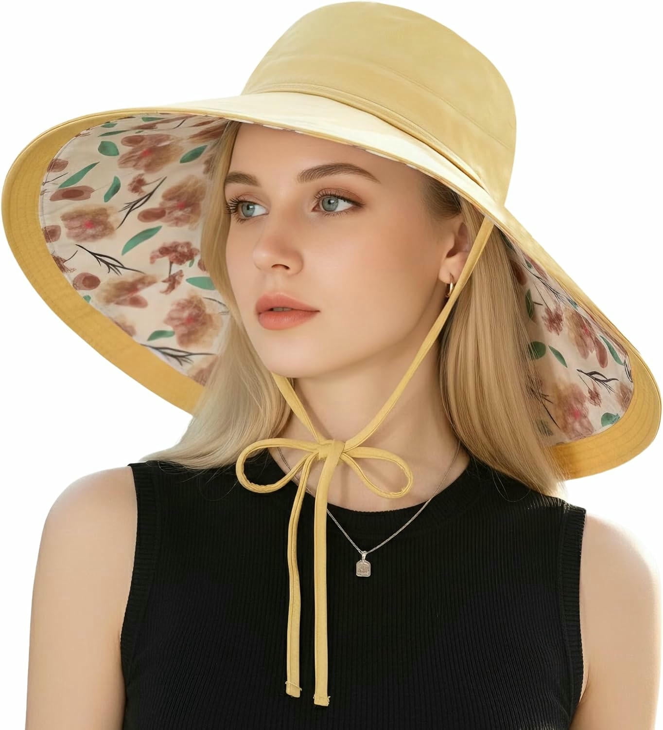 Wide Brim Sun Hat UPF 50+ Reversible Beach Hat Metal Wired Edge Gardening PTSPLLMY Wide Brim Sun Hat for Women Reversible Beach Hats  main image 2