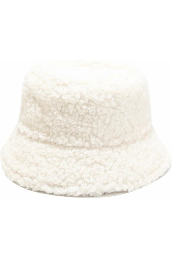 Winter Warm Plush Fuzzy Bucket Hat Faux Fur Shearling Fisherman Hats for Women