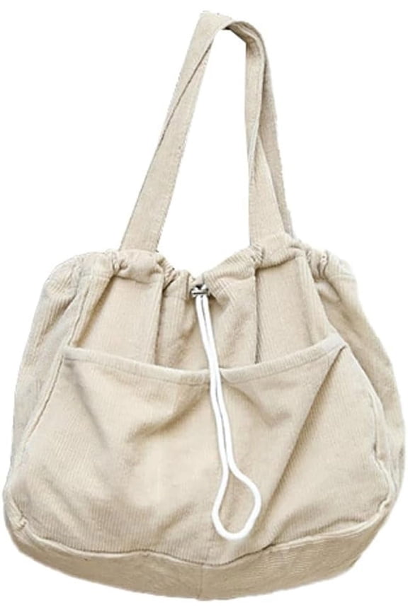 Women's Quilted Hobo Bag Corduroy Shoulder Purse Drawstring Canvas Handbag Large Totes Work Top Handle Bag