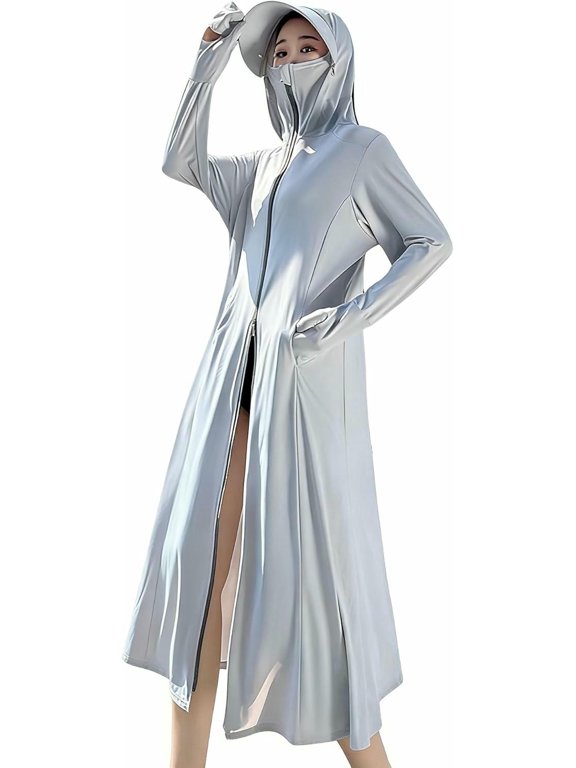 Women's Sun-Protection Long-Hoodie-Jackets Ice-Silk Cooling Long-Sleeve-Top Zip-Up-Coat for Running Hiking