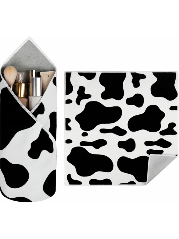 XL Large Size 21.65×21.65 inch Self-Adhesive Magic Cloth Makeup Bag, Makeup Organizer Bag, Fashionable Camera Lens Bag, Portable Travel Cosmetic Bags, Girl&Teen Gifts Trendy Stuff (Milk Cow)