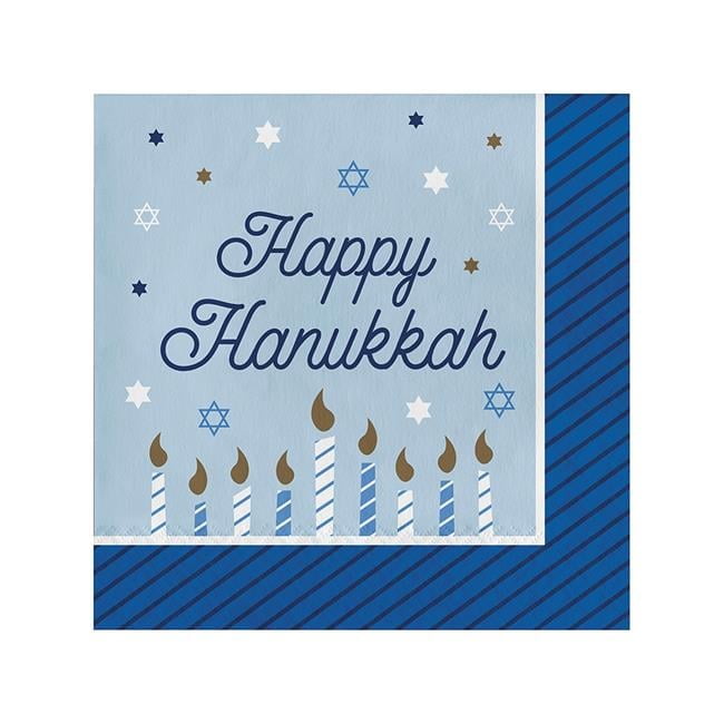 PTYC 345756 6.5 x 6.5 in. Hanukkah Celebration Luncheon Paper Napkin, Blue, Gold & White