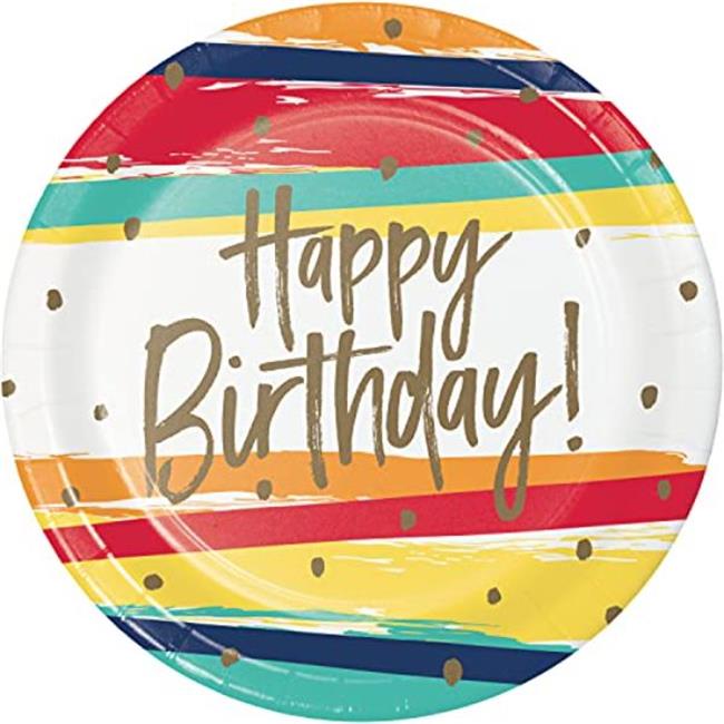PTYC 356648 9 in. Birthday Stripes Dinner Paper Plate, Multi Color