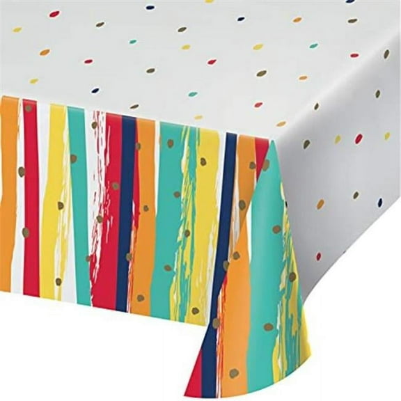 PTYC 356652 54 x 102 in. Birthday Stripes Paper Tablecover, Multi Color