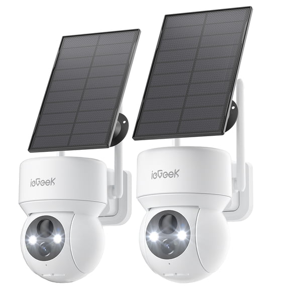 ieGeek PTZ 360° View Solar Home Wireless Security Camera, WiFi, Outdoor, Spotlight & Siren, 2 Pack, 2K/3MP Color Night Vision Wireless Surveillance Camera