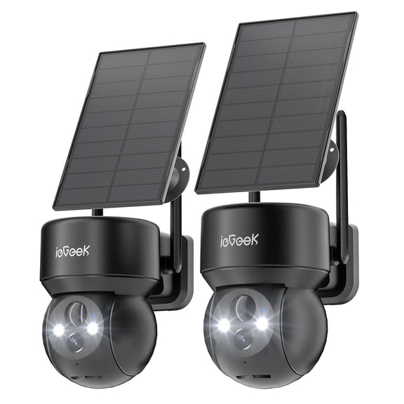 ieGeek PTZ Outdoor Solar Security Camera, 2 Pack, Spotlight & Siren, 360 View, 2K/3MP Color Night Vision, WiFi Outdoor Camera for Home Security, PIR Motion Detection