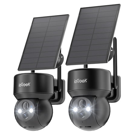PTZ Outdoor Solar Security Camera, 2 Pack, Spotlight & Siren, 360° View, 2K/3MP Color Night Vision, WiFi Outdoor Camera for Home Security, PIR Motion Detection