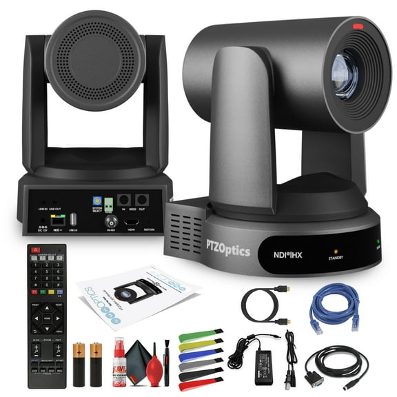 PTZOptics Move 4K SDI/HDMI/USB/IP PTZ Camera with 30x Optical Zoom (Gray) (PT30X-4K-GY-G3) + Lens Cleaning Kit + HDMI Cable + Ethernet Cable + Color Wire Ties
