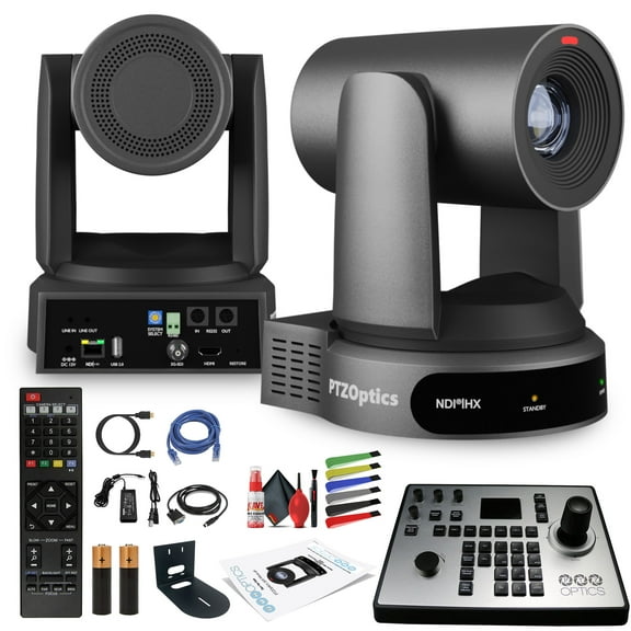 PTZOptics Move 4K SDI/HDMI/USB/IP PTZ Camera with 30x Optical Zoom (Gray) (PT30X-4K-GY-G3) + PTZOptics PT-JOY-G4 Controller + Universal Wall Mount + Lens Cleaning Kit + Ethernet Cable + Wire Ties