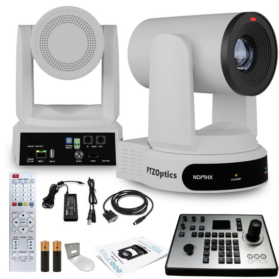 PTZOptics Move 4K SDI/HDMI/USB/IP PTZ Camera with 30x Optical Zoom (White) (PT30X-4K-WH-G3) + PTZOptics PT-JOY-G4 Joystick Controller + Universal Wall Mount (White)