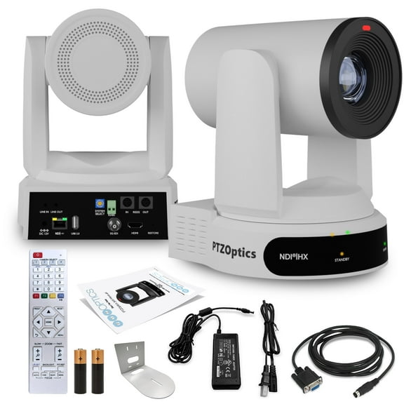 PTZOptics Move 4K SDI/HDMI/USB/IP PTZ Camera with 30x Optical Zoom (White) (PT30X-4K-WH-G3) + Universal Wall Mount (White)