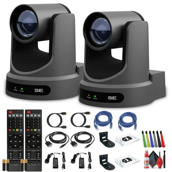 PTZOptics Move SE PTZ Camera with 30x Optical Zoom (Gray) (PT30X-SE-GY-G3) + 2 x  Wall Mount + Lens Cleaning Kit + HDMI Cable + Ethernet Cable + Color Wire Ties