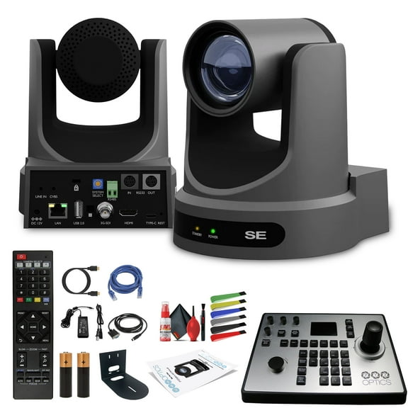 PTZOptics Move SE PTZ Camera with 30x Optical Zoom (PT30X-SE-GY-G3) + PT-JOY-G4 Controller + Wall Mount + Lens Cleaning Kit + HDMI Cable + Ethernet Cable + Color Wire Ties