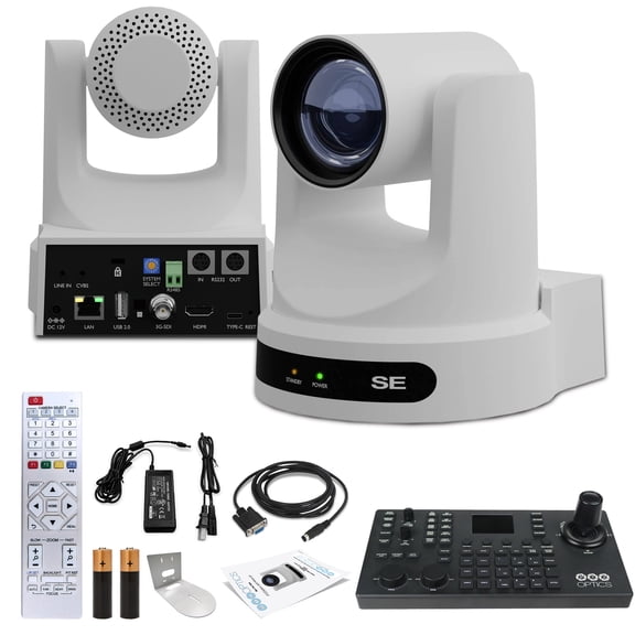 PTZOptics Move SE PTZ Camera with 20x Optical Zoom + PTZOptics SuperJoy PTZ Camera Controller + Wall Mount