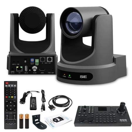 PTZOptics Move SE PTZ Camera with 30x Optical Zoom (PT30X-SE-GY-G3) + SuperJoy PTZ Camera Controller + Wall Mount