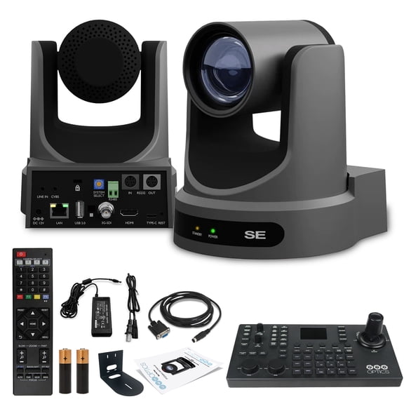PTZOptics Move SE PTZ Camera with 30x Optical Zoom (PT30X-SE-GY-G3) + SuperJoy PTZ Camera Controller + Wall Mount