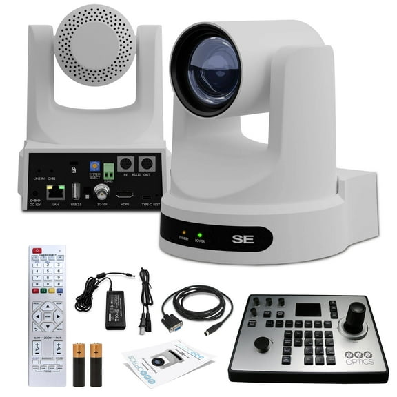 PTZOptics Move SE PTZ Camera with 30x Optical Zoom (White) (PT30X-SE-WH-G3) + PTZOptics PT-JOY-G4 Controller