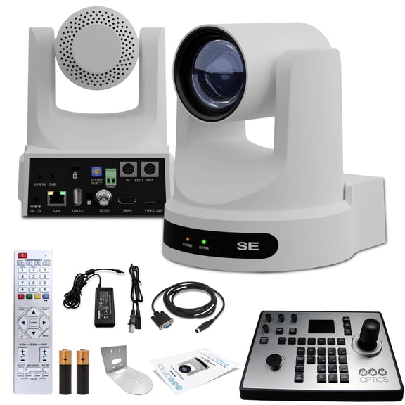 PTZOptics Move SE PTZ Camera with 30x Optical Zoom (White) + PTZOptics PT-JOY-G4 Controller + Wall Mount