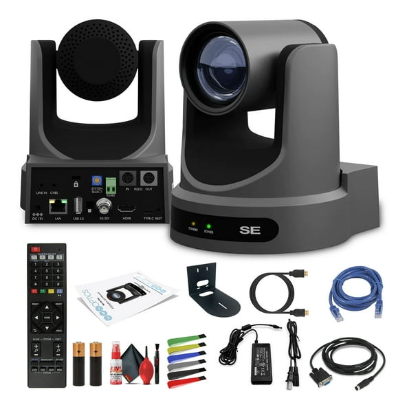 PTZOptics Move SE SDI/HDMI/USB/IP PTZ Camera with 20x Optical Zoom (Gray) (PT20X-SE-GY-G3) + Universal Wall Mount (Black) + Lens Cleaning Kit + HDMI Cable + Ethernet Cable + Color Wire Ties