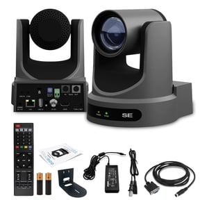 PTZOptics Move SE SDI/HDMI/USB/IP PTZ Camera with 30x Optical Zoom (Gray) (PT30X-SE-GY-G3) + Universal Wall Mount (Black)