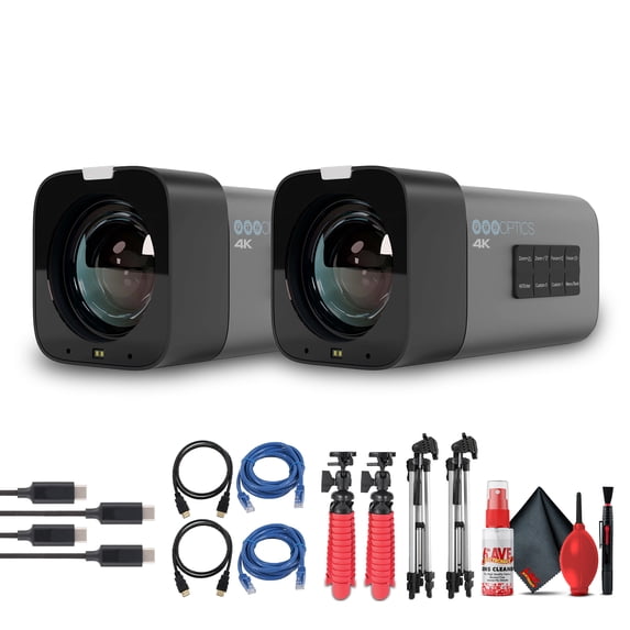 PTZOptics Studio 4K Camera (Gray) 2 Pack | 12x Optical Zoom | UHD60 Video | NDI|HX2 Output + 2 x Tripod + 2 x HDMI + Cleaning Kit + 2 x Ethernet Cable + 2 x USB-C Cable