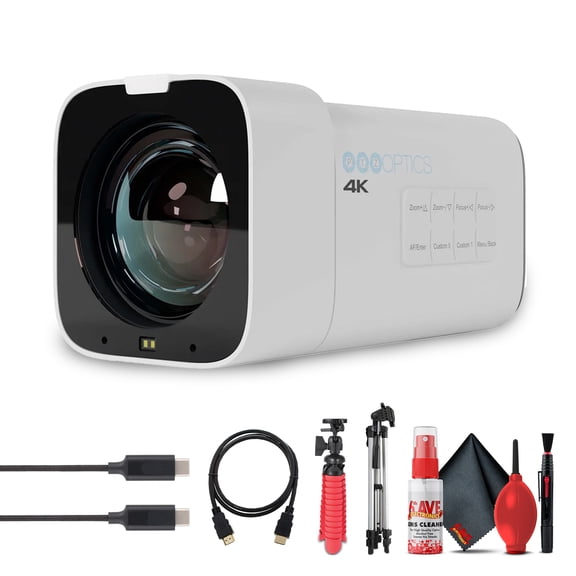 PTZOptics Studio 4K Camera (White) | 20x Optical Zoom Streaming Camera for Churches, Conferences & Events (PT20X-STUDIO-4K-WH-G) + Tripod + HDMI Cable + Cleaning Kit + USB-C Cable