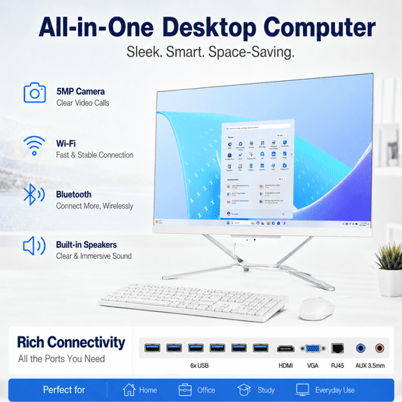 PTZZHEDM 23.8" All-in-One Business Desktop Computer, Intel i5-11400, 16Gb Ram, 1Tb Ssd, Windows 10 Pro, Mouse, Keyboard, Wi-Fi, Bluetooth