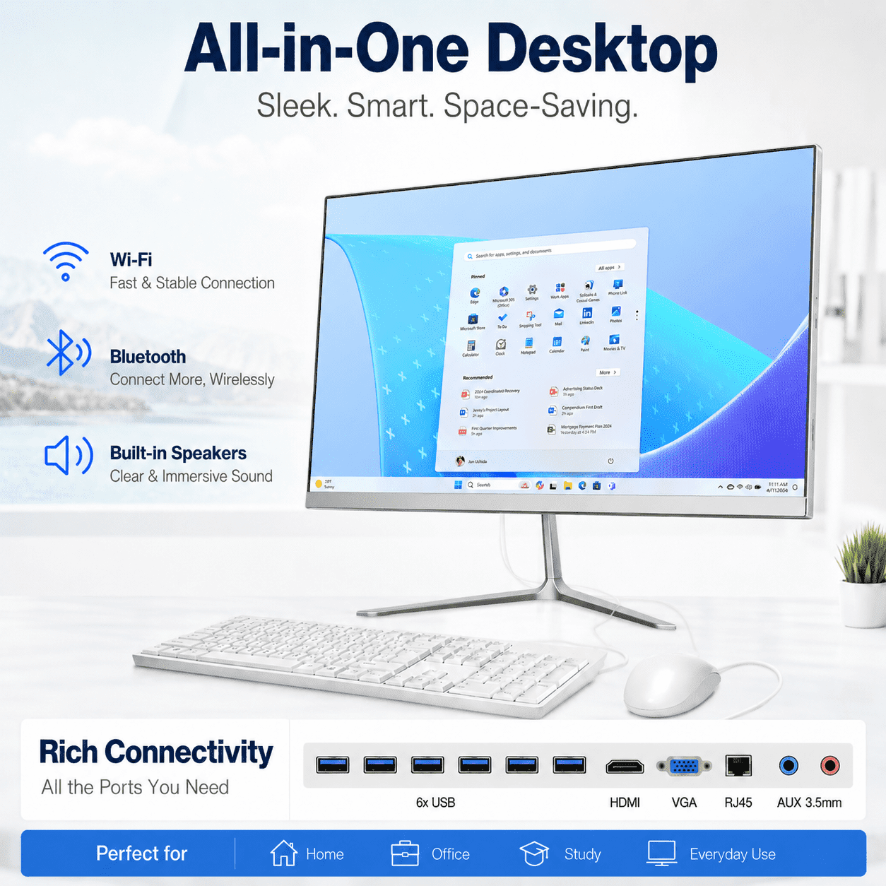 PTZZHEDM 23.8" All-in-One Business Desktop Computer, Intel i7-3610QM, 8Gb Ram, 256Gb Ssd, Win10 Pro, Mouse, Keyboard, Wi-Fi, Bluetooth
