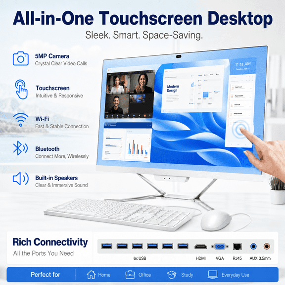 PTZZHEDM 23.8" Touchscreen All-in-One Business Desktop Computer, Intel i7-3610QM, 16Gb Ram, 512Gb Ssd, Win10 Pro, Mouse, Keyboard, Wi-Fi, Bluetooth