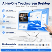 PTZZHEDM 23.8 Touchscreen All-in-One Desktop PC, Intel N5095, 16GB RAM, 1TB SSD, Win10 Pro, White