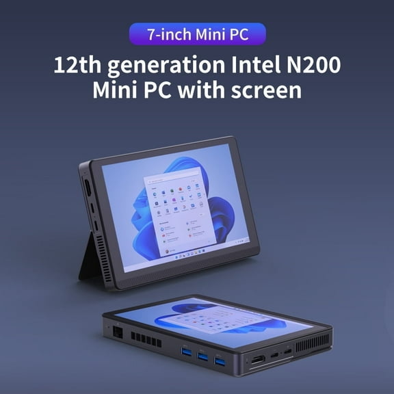 PTZZHEDM Mini PC Intel N200, 16GB LPDDR5/2048GB M.2 SSD, 7" Auto-Rotating Touchscreen, 4K 144Hz Support, WiFi /Bluetooth