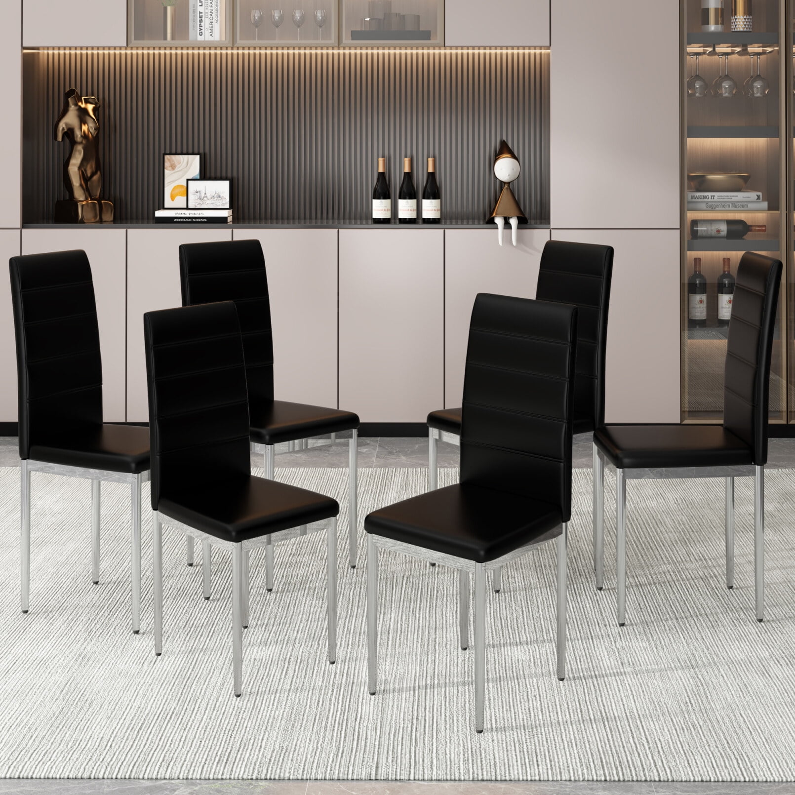 PU Armless Dining Chairs Set of 6, Modern High Back Dining Room Chairs