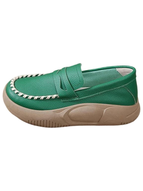 PU Casual Women Shoes Lightweight Platform Shoes Fashion Thick Bottom Streetwear Green 37